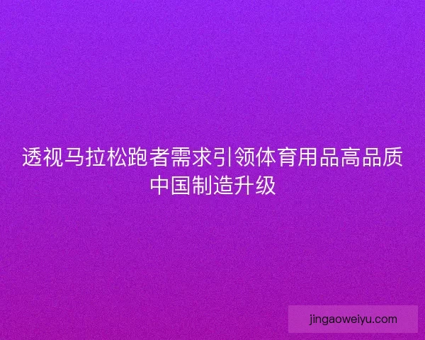 透视马拉松跑者需求引领体育用品高品质中国制造升级